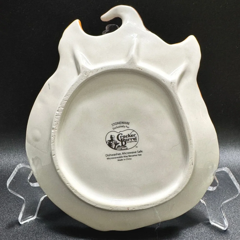 Cracker Barrel Pumpkin Owl Plate Fall Harvest Halloween Thanksgiving Stoneware